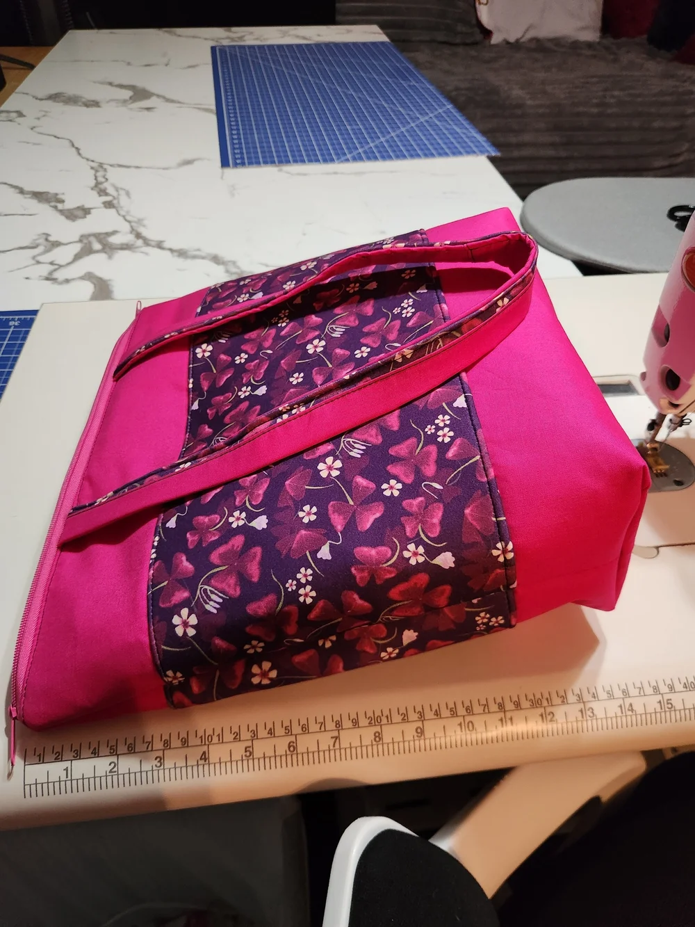 Bright Pink Tote with Purple Butterfly Panel
